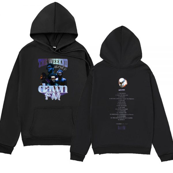 The Weeknd Dawn Fm Black Hoodie Men Women Retro Graphic Double sided Print Hooded Sweatshirt Loose - The Weeknd Store