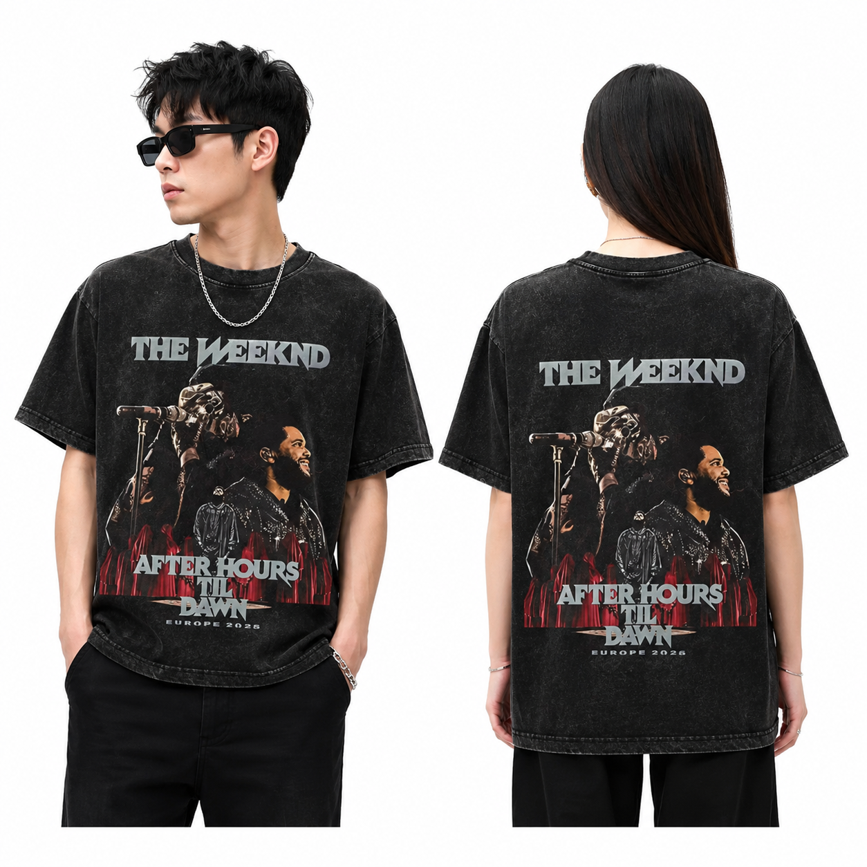 2026 AFTER HOURS DAWN EUROPE The Weeknd Outfit DTNK1805 Washed T-Shirt 2 - The Weeknd Store 2026 AFTER HOURS DAWN EUROPE The Weeknd Outfit DTNK1805 Washed T-Shirt - Image 2