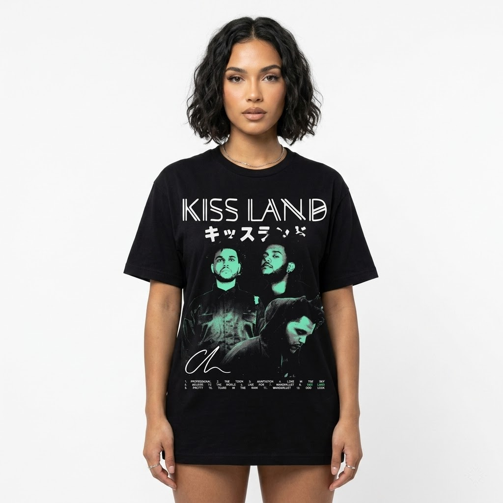 Kiss Land Teal Photo Graphic LA 0106 T-shirt 2 - The Weeknd Store Kiss Land Teal Photo Graphic LA 0106 T-shirt - Image 2